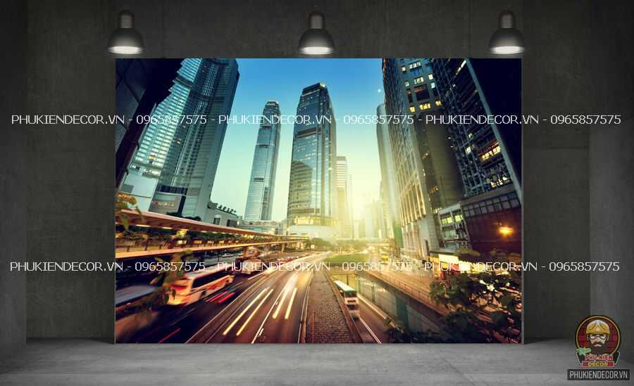 Tranh decal dán tường có chiều sâu 3D thành phố Hồng Kong hiện đại Tranh decal dán tường có chiều sâu 3D thành phố Hồng Kong hiện đại