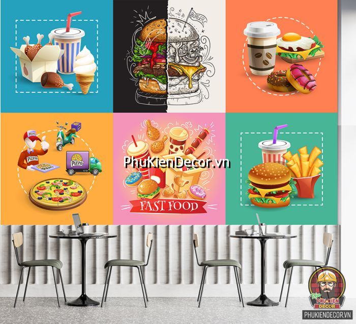 Tranh decal dán tường cửa hàng gà rán độc đáo trong mắt khách hàng Tranh decal dán tường cửa hàng gà rán độc đáo trong mắt khách hàng