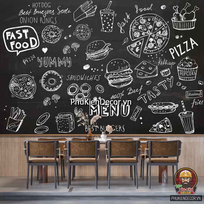 Tranh decal dán tường cửa hàng gà rán độc đáo trong mắt khách hàng Tranh decal dán tường cửa hàng gà rán độc đáo trong mắt khách hàng