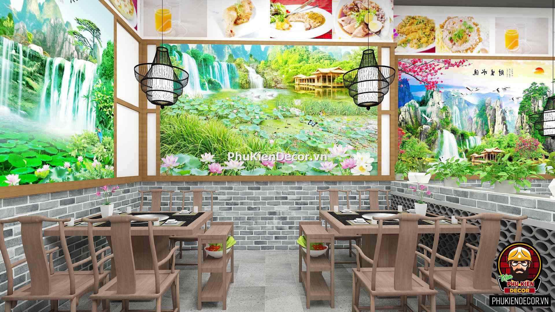Tranh decal dán tường phong cảnh Sơn thủy Hữu tình cho Quán ăn, Nhà hàng Tranh decal dán tường phong cảnh Sơn thủy Hữu tình cho Quán ăn, Nhà hàng