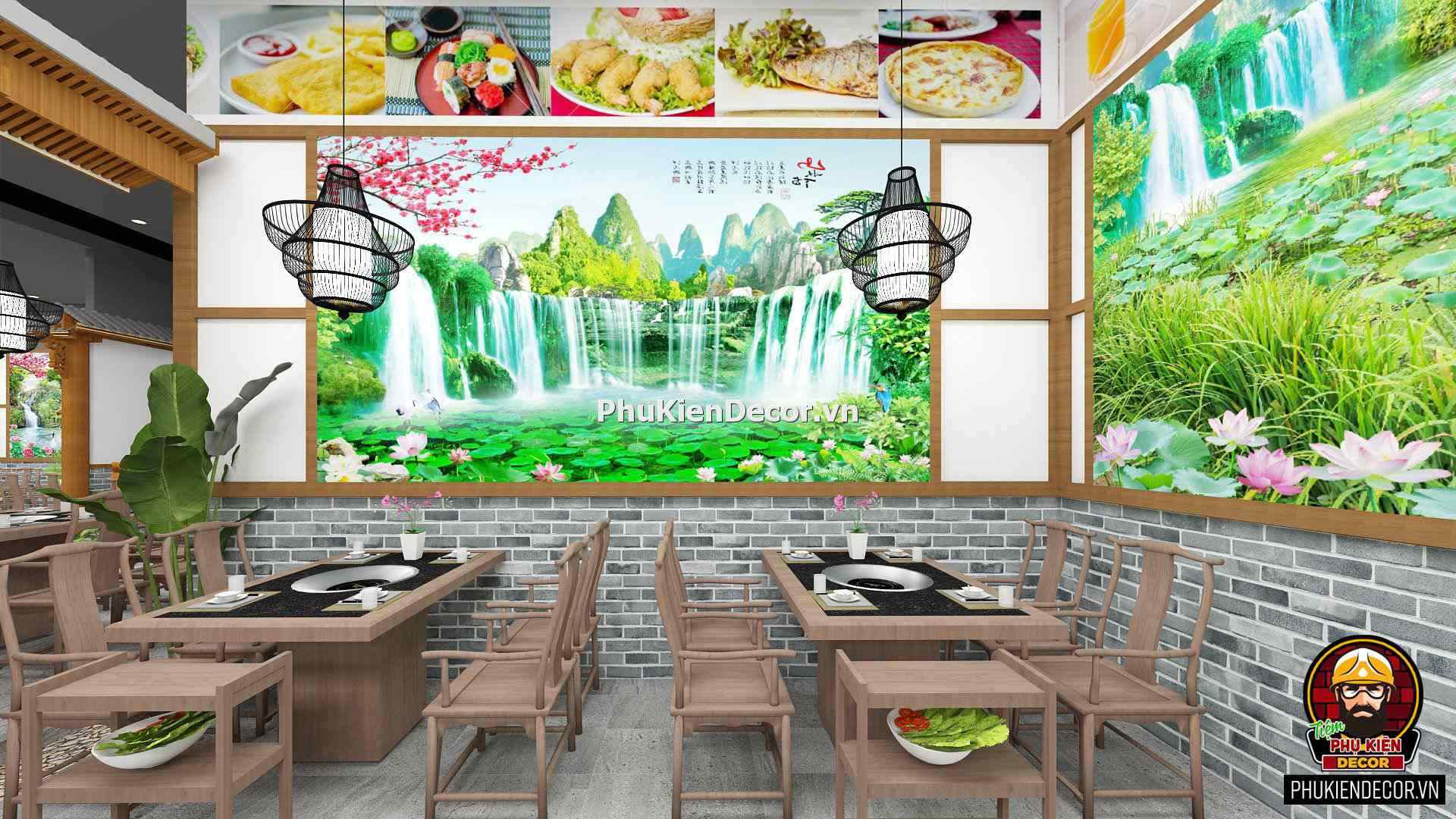 Tranh decal dán tường phong cảnh Sơn thủy Hữu tình cho Quán ăn, Nhà hàng Tranh decal dán tường phong cảnh Sơn thủy Hữu tình cho Quán ăn, Nhà hàng