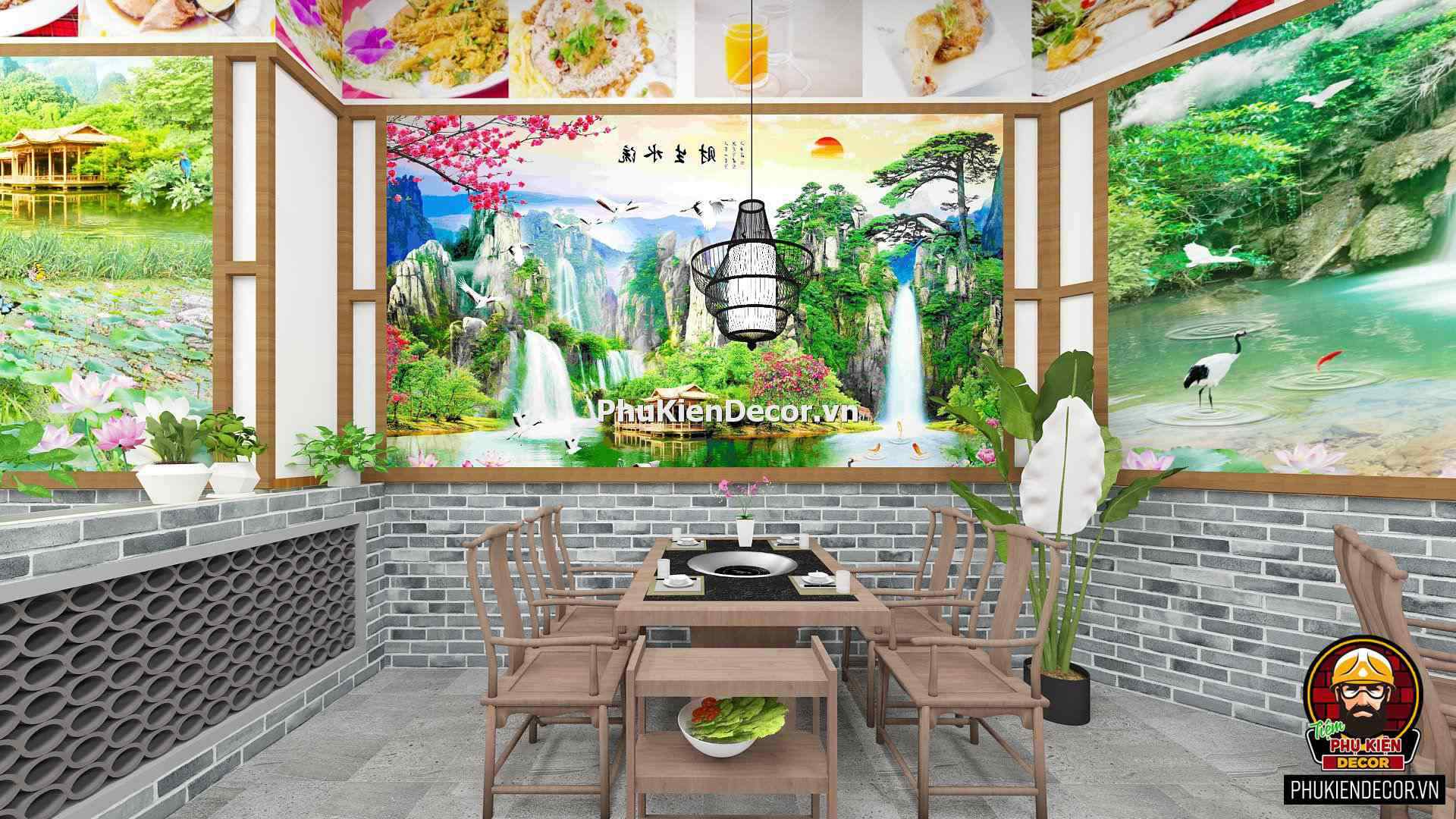 Tranh decal dán tường phong cảnh Sơn thủy Hữu tình cho Quán ăn, Nhà hàng Tranh decal dán tường phong cảnh Sơn thủy Hữu tình cho Quán ăn, Nhà hàng