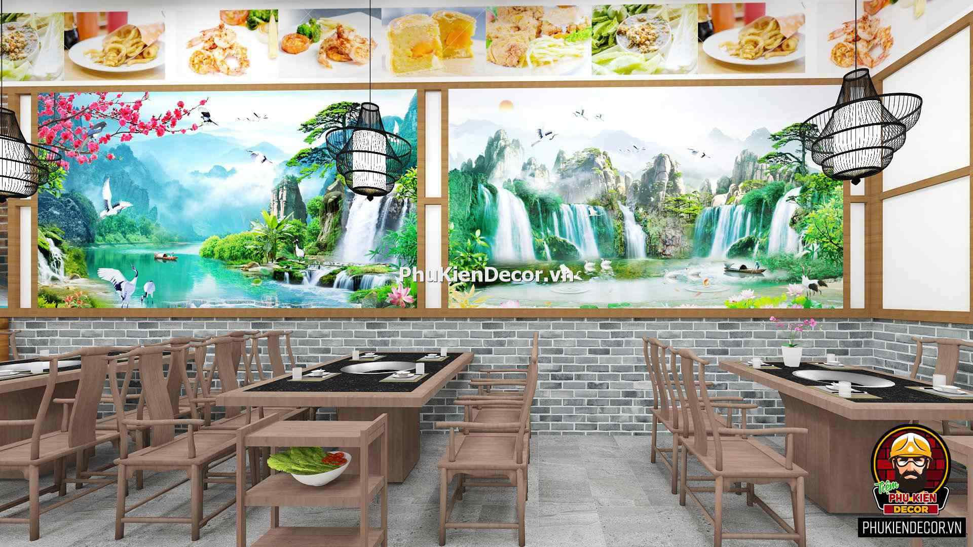 Tranh decal dán tường phong cảnh Sơn thủy Hữu tình cho Quán ăn, Nhà hàng Tranh decal dán tường phong cảnh Sơn thủy Hữu tình cho Quán ăn, Nhà hàng