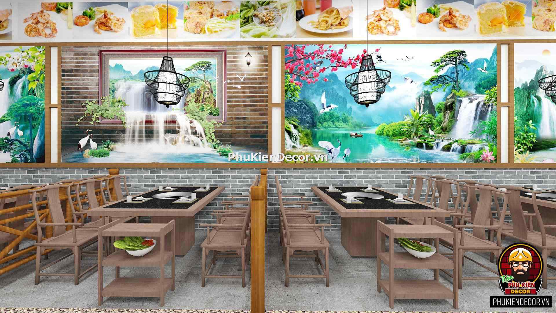 Tranh decal dán tường phong cảnh Sơn thủy Hữu tình cho Quán ăn, Nhà hàng Tranh decal dán tường phong cảnh Sơn thủy Hữu tình cho Quán ăn, Nhà hàng