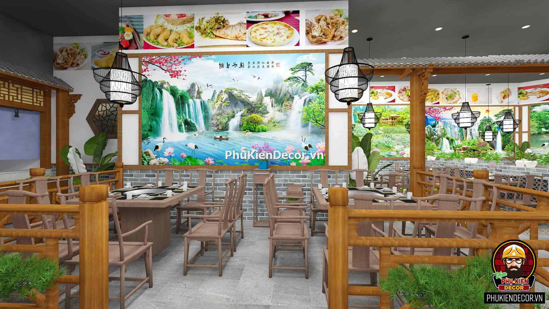 Tranh decal dán tường phong cảnh Sơn thủy Hữu tình cho Quán ăn, Nhà hàng Tranh decal dán tường phong cảnh Sơn thủy Hữu tình cho Quán ăn, Nhà hàng