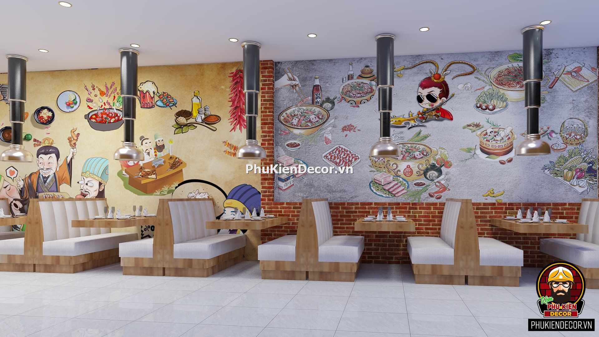 Tranh decal dán tường quán Lẩu nướng Xiên Que vui nhộn, độc đáo, hài hước Tranh decal dán tường quán Lẩu nướng Xiên Que vui nhộn, độc đáo, hài hước