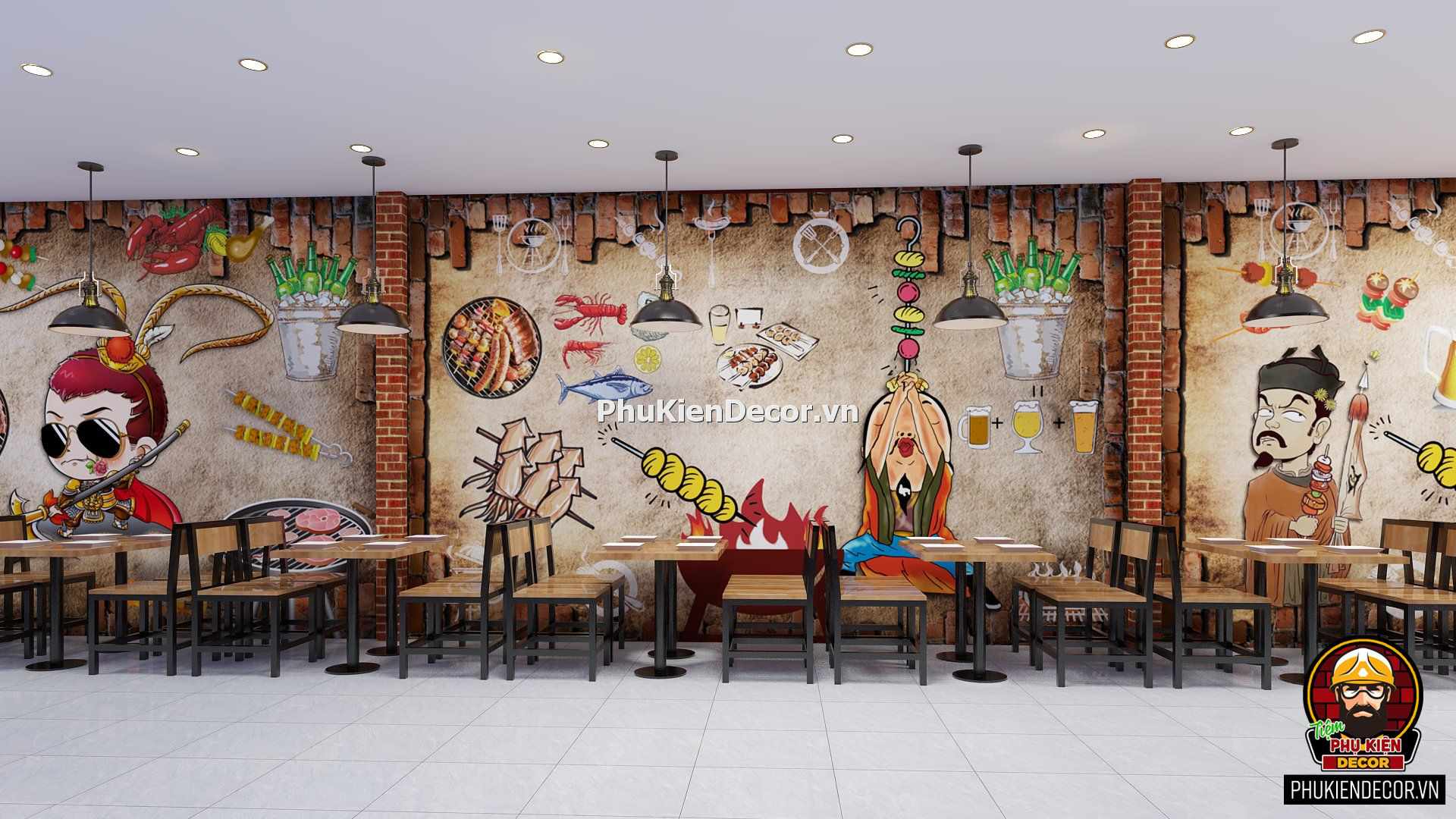 Tranh decal dán tường quán Lẩu nướng Xiên Que vui nhộn, độc đáo, hài hước Tranh decal dán tường quán Lẩu nướng Xiên Que vui nhộn, độc đáo, hài hước