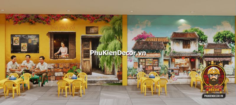 Tranh gánh hàng rong Hà Nội Tranh gánh hàng rong Hà Nội mô tả người phụ nữ với đôi quang gánh, phù hợp trang trí các quán ăn phong cách xưa.