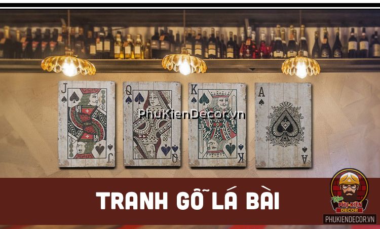 Tranh Lá bài gỗ - Phụ kiện Decor Trang trí Quán Cafe, Beer Tranh Lá bài gỗ - Phụ kiện Decor Trang trí Quán Cafe, Beer