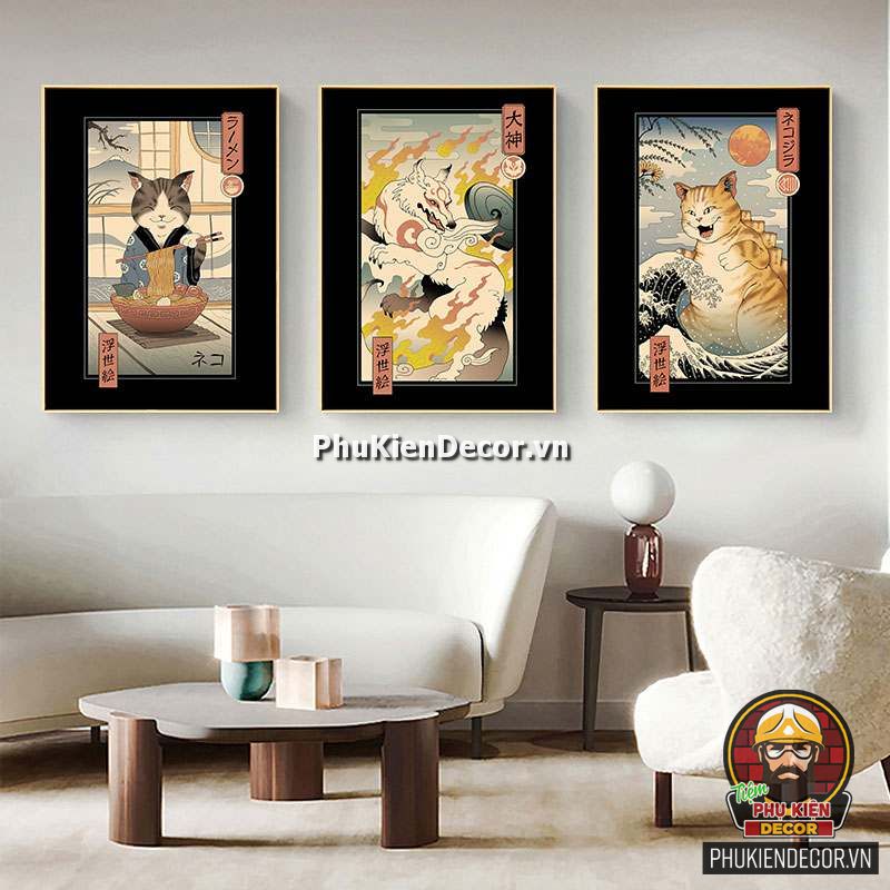 Tranh treo tường chú Mèo phong cách Nhật Bản Tranh treo tường chú Mèo phong cách Nhật Bản