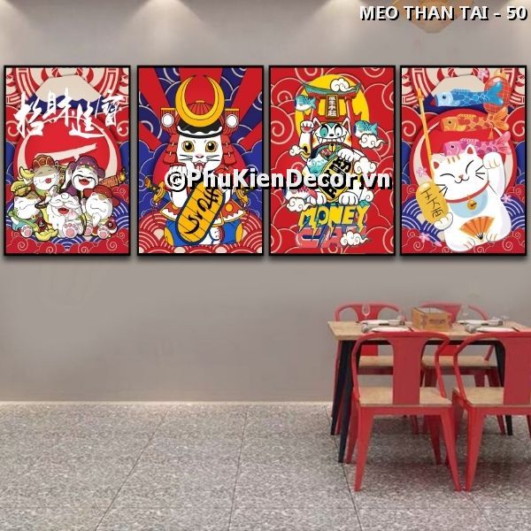 Tranh trang trí phong cách Nhật Bản chủ đề mèo thần tài vẫy tay nổi tiếng, đáng yêu