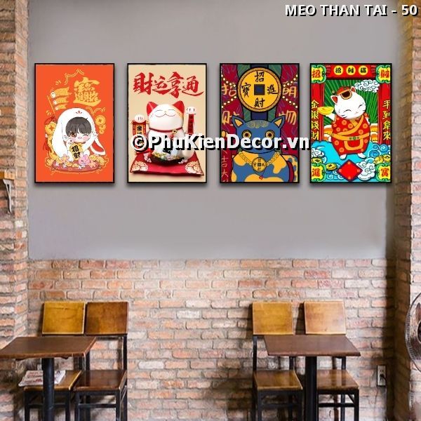 Tranh trang trí phong cách Nhật Bản chủ đề mèo thần tài vẫy tay nổi tiếng, đáng yêu