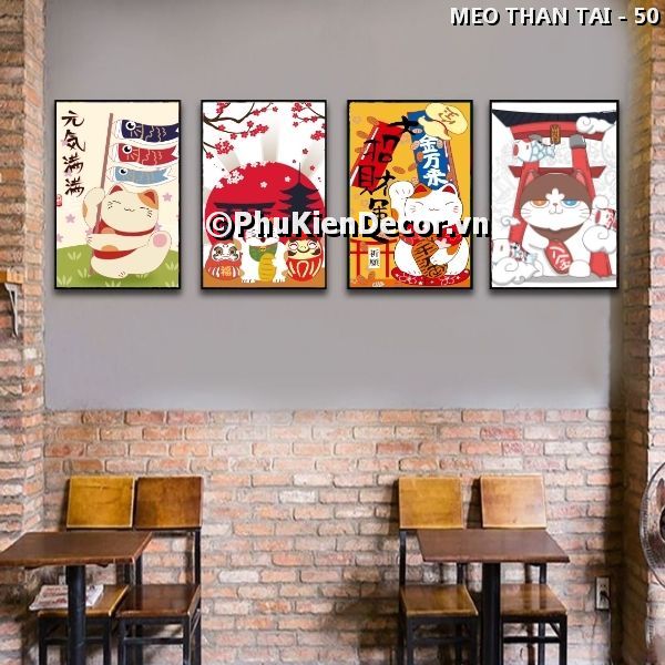 Tranh trang trí phong cách Nhật Bản chủ đề mèo thần tài vẫy tay nổi tiếng, đáng yêu