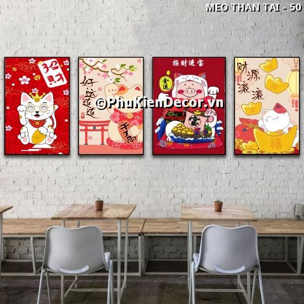 Tranh treo tường mèo Maneki Neko đáng yêu là biểu tượng may mắn, tài lộc của Nhật Bản