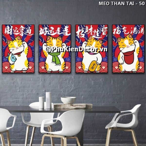 Tranh treo tường mèo Maneki Neko đáng yêu là biểu tượng may mắn, tài lộc của Nhật Bản