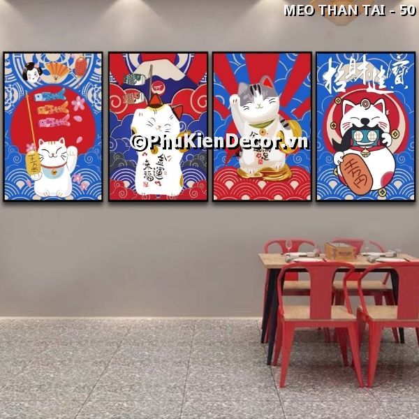 Tranh treo tường mèo Maneki Neko đáng yêu là biểu tượng may mắn, tài lộc của Nhật Bản