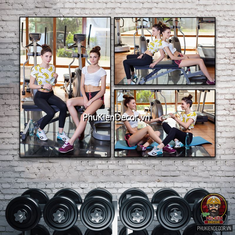 Bộ tranh phòng gym treo tường kết hợp với những động tác yoga, boxing Bộ tranh phòng gym treo tường kết hợp với những động tác yoga, boxing