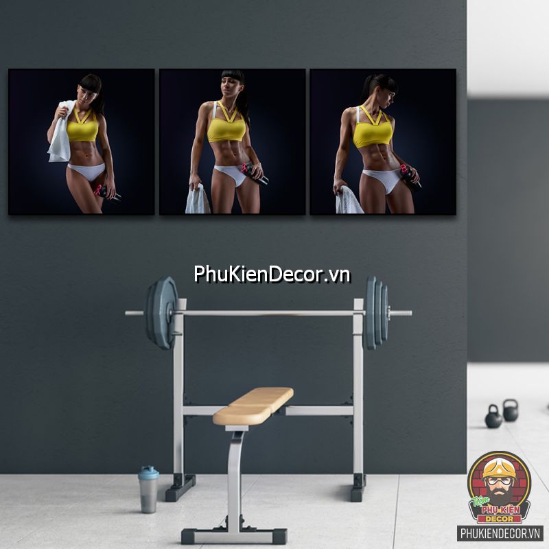 Bộ tranh phòng gym treo tường kết hợp với những động tác yoga, boxing Bộ tranh phòng gym treo tường kết hợp với những động tác yoga, boxing