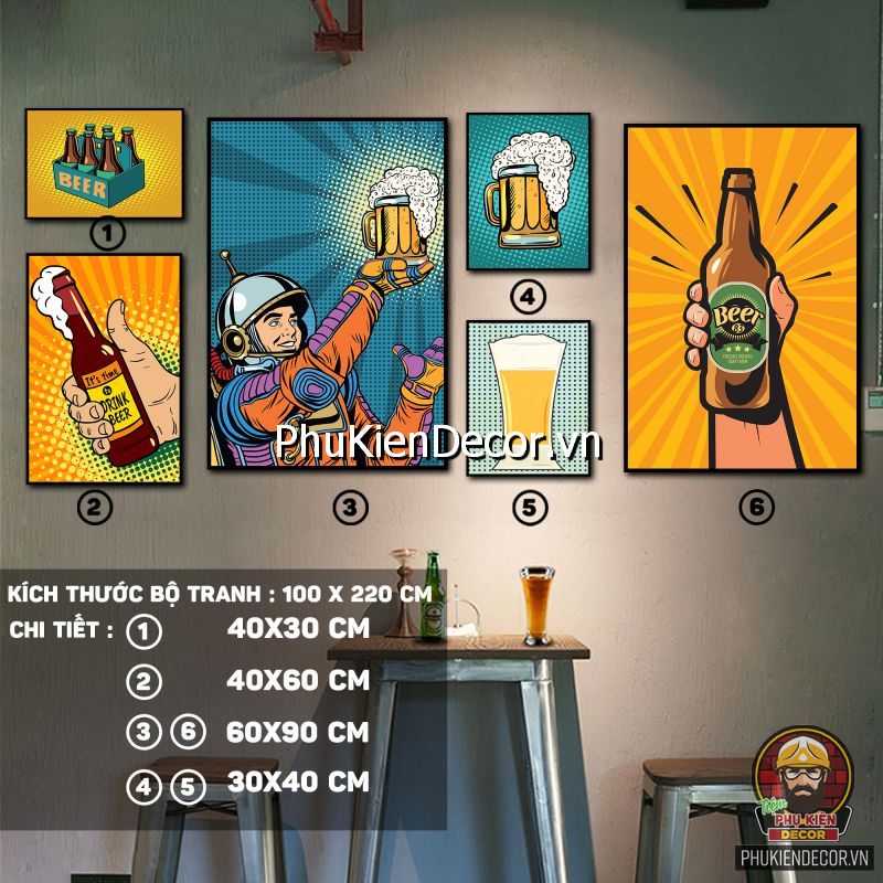 Tranh treo tường quán nhậu phong cách đương đại Tranh treo tường quán nhậu phong cách đương đại