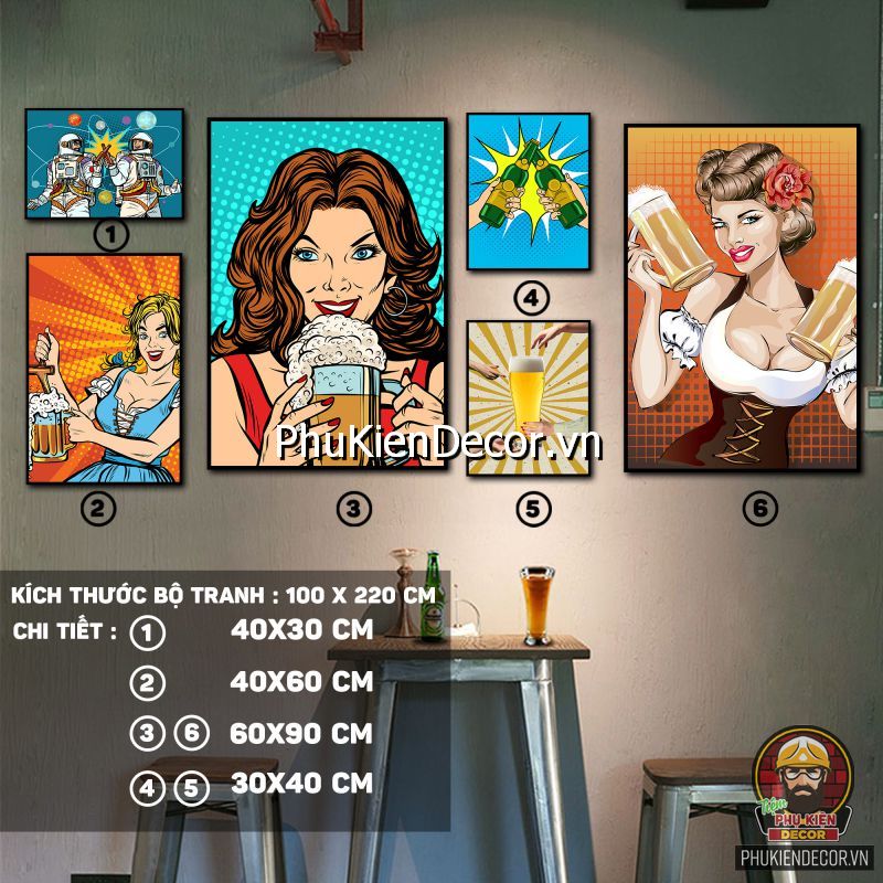 Tranh treo tường quán nhậu phong cách đương đại Tranh treo tường quán nhậu phong cách đương đại