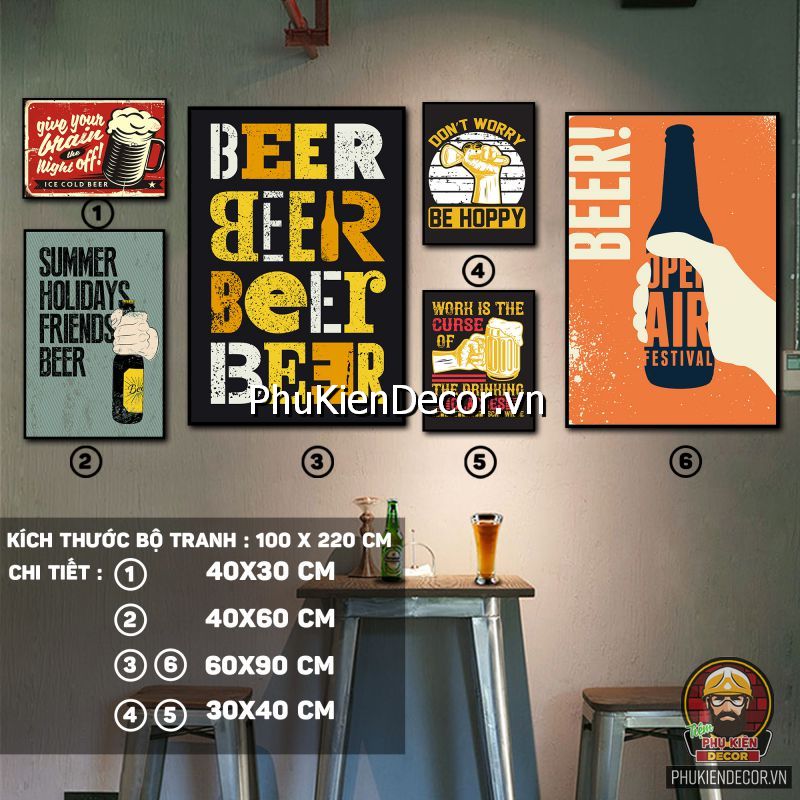 Tranh treo tường quán nhậu phong cách đương đại Tranh treo tường quán nhậu phong cách đương đại