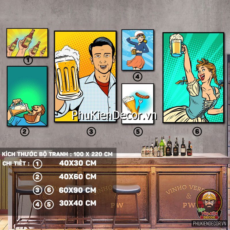 Tranh treo tường quán nhậu phong cách đương đại Tranh treo tường quán nhậu phong cách đương đại