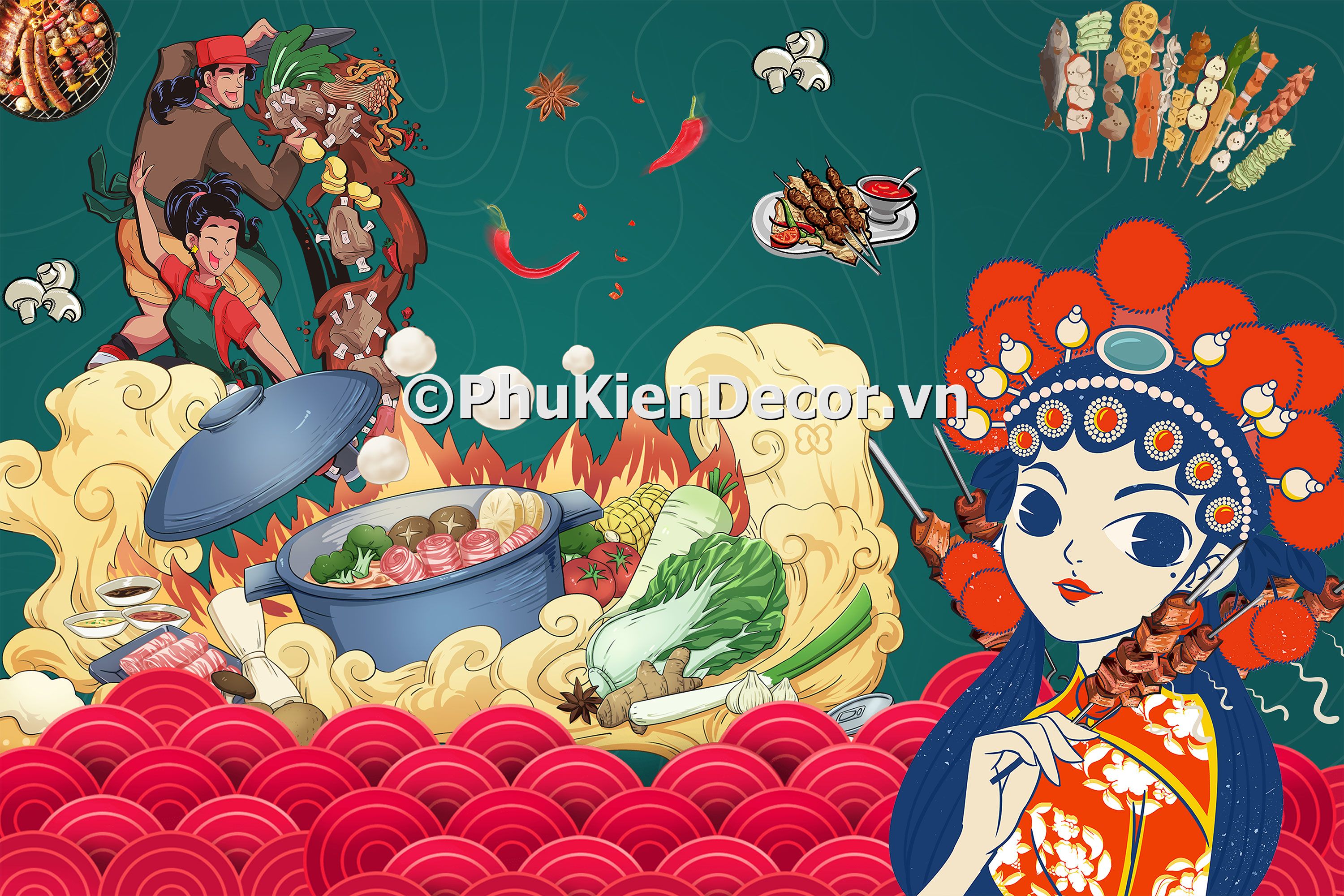 Tranh quán lẩu phong cách kinh kịch và nghệ thuật đương đại Trung Quốc đẹp, độc đáo Tranh quán lẩu phong cách kinh kịch và nghệ thuật đương đại Trung Quốc đẹp, độc đáo