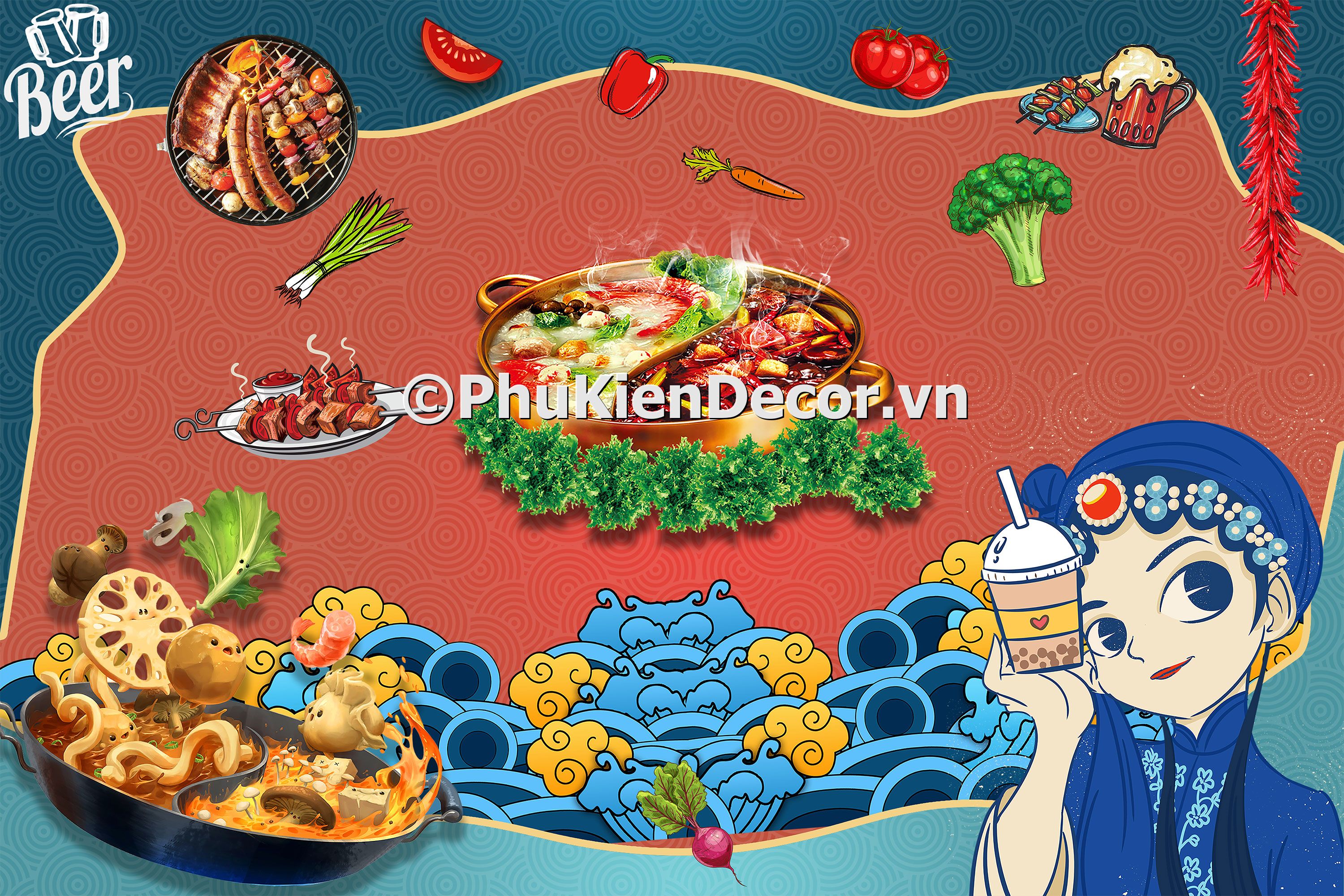 Tranh quán lẩu phong cách kinh kịch và nghệ thuật đương đại Trung Quốc đẹp, độc đáo Tranh quán lẩu phong cách kinh kịch và nghệ thuật đương đại Trung Quốc đẹp, độc đáo