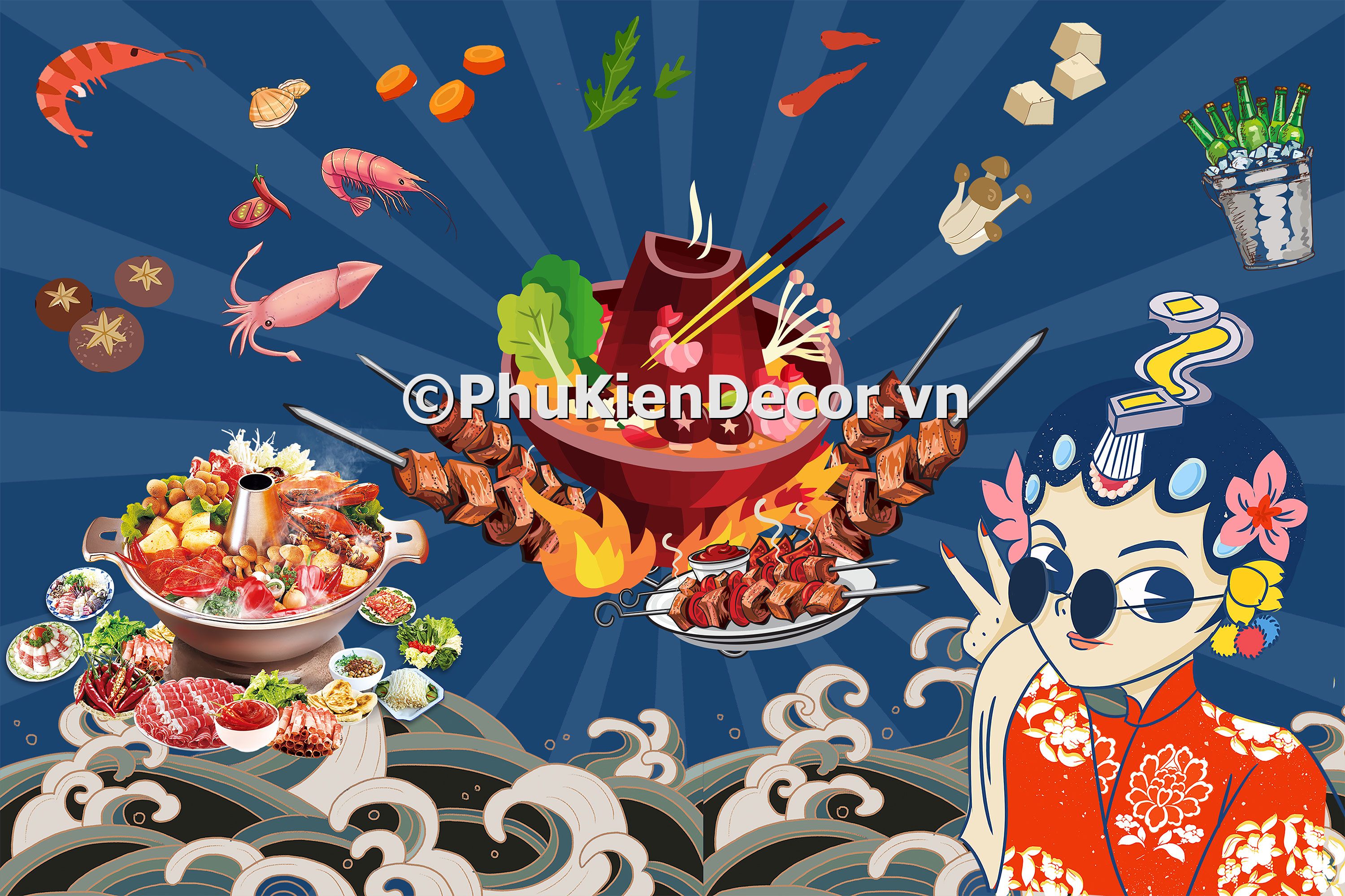 Tranh quán lẩu phong cách kinh kịch và nghệ thuật đương đại Trung Quốc đẹp, độc đáo Tranh quán lẩu phong cách kinh kịch và nghệ thuật đương đại Trung Quốc đẹp, độc đáo