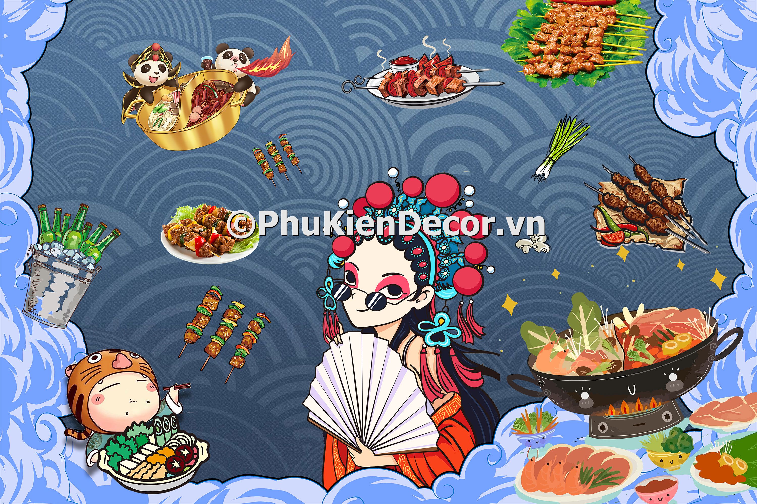 Tranh quán lẩu phong cách kinh kịch và nghệ thuật đương đại Trung Quốc đẹp, độc đáo Tranh quán lẩu phong cách kinh kịch và nghệ thuật đương đại Trung Quốc đẹp, độc đáo