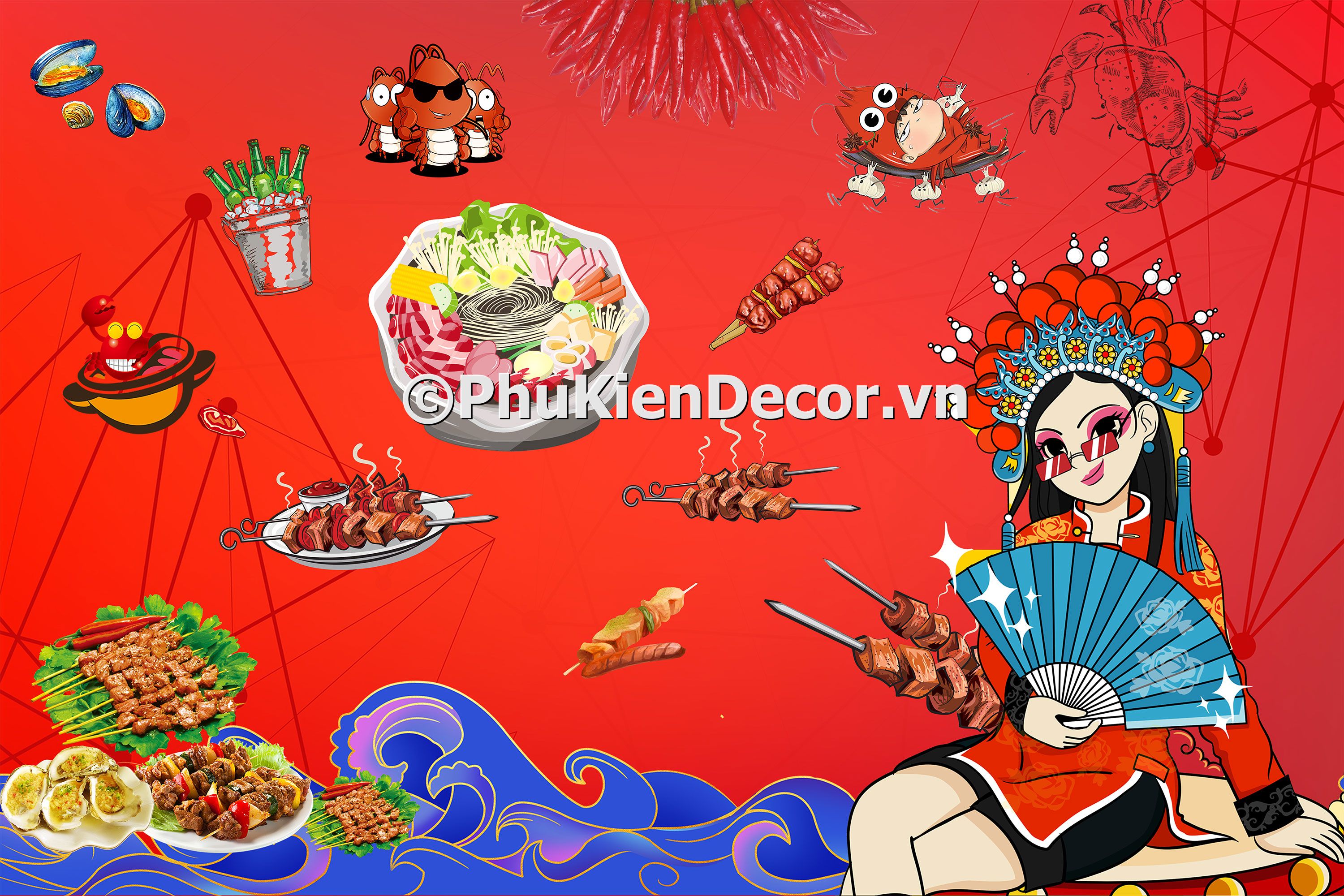 Tranh quán lẩu phong cách kinh kịch và nghệ thuật đương đại Trung Quốc đẹp, độc đáo Tranh quán lẩu phong cách kinh kịch và nghệ thuật đương đại Trung Quốc đẹp, độc đáo