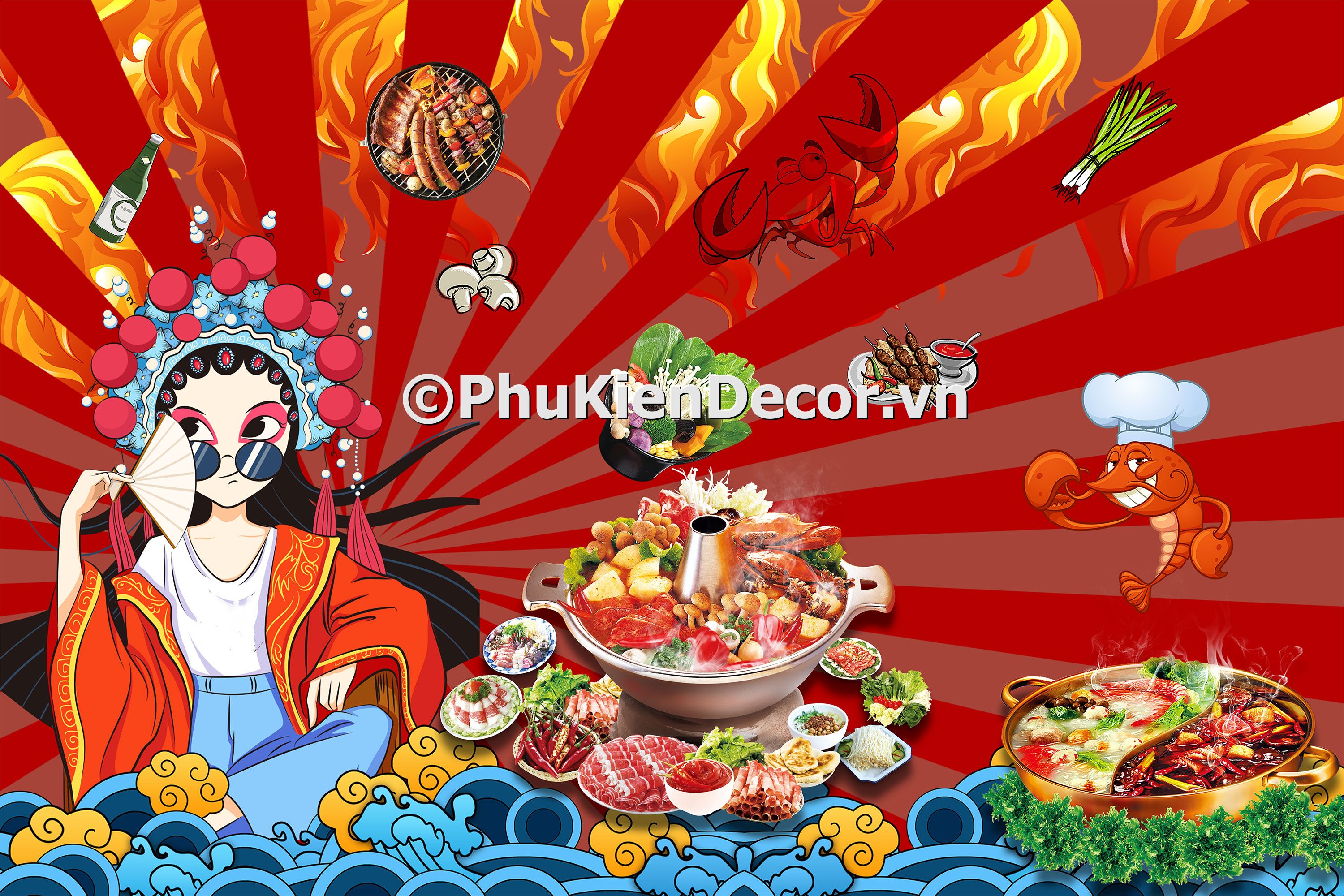 Tranh quán lẩu phong cách kinh kịch và nghệ thuật đương đại Trung Quốc đẹp, độc đáo Tranh quán lẩu phong cách kinh kịch và nghệ thuật đương đại Trung Quốc đẹp, độc đáo