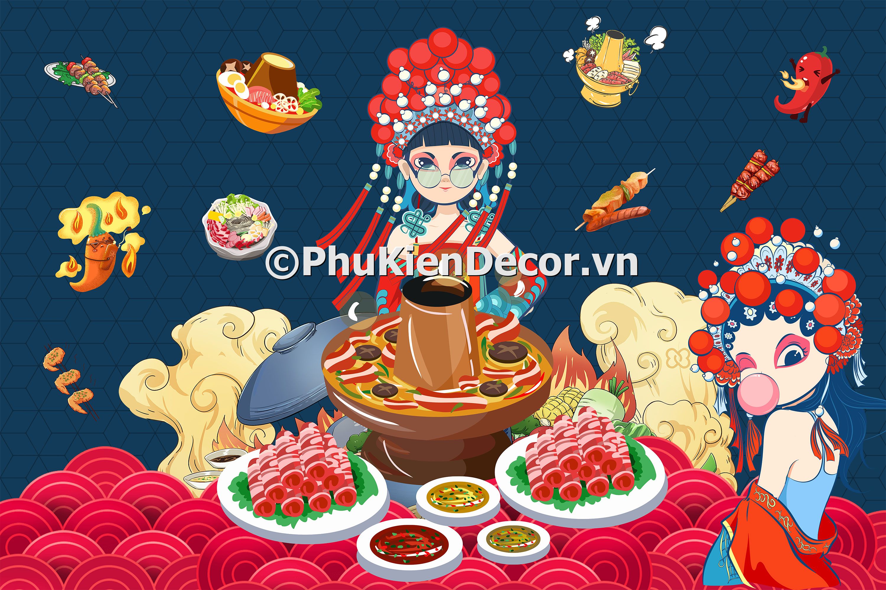 Tranh quán lẩu phong cách kinh kịch và nghệ thuật đương đại Trung Quốc đẹp, độc đáo Tranh quán lẩu phong cách kinh kịch và nghệ thuật đương đại Trung Quốc đẹp, độc đáo