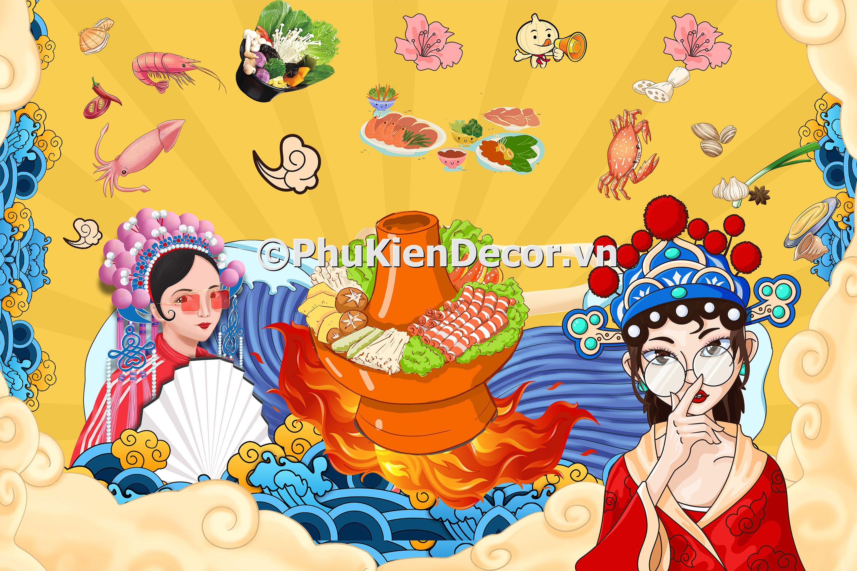 Tranh quán lẩu phong cách kinh kịch và nghệ thuật đương đại Trung Quốc đẹp, độc đáo Tranh quán lẩu phong cách kinh kịch và nghệ thuật đương đại Trung Quốc đẹp, độc đáo