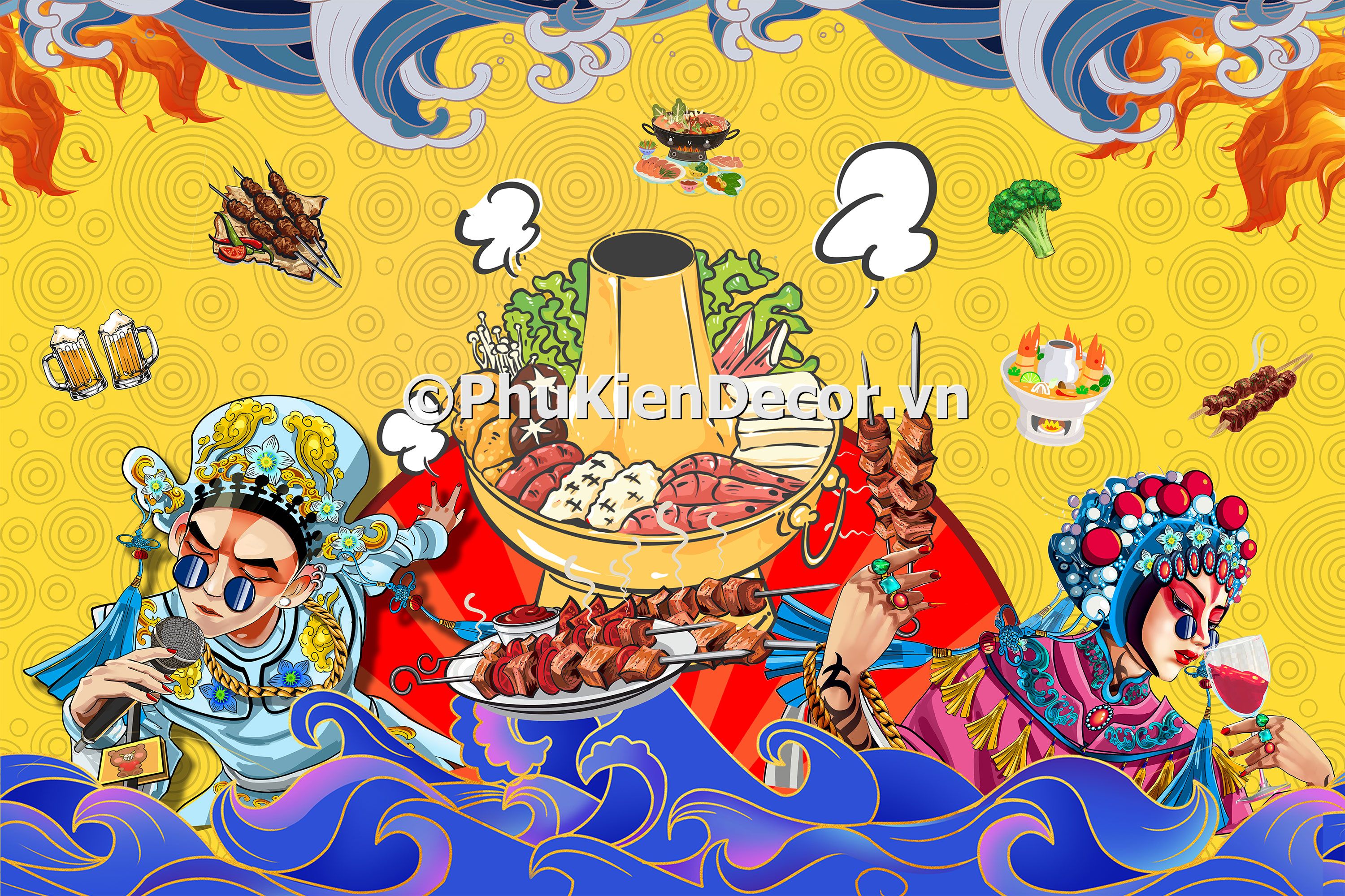 Tranh quán lẩu phong cách kinh kịch và nghệ thuật đương đại Trung Quốc đẹp, độc đáo Tranh quán lẩu phong cách kinh kịch và nghệ thuật đương đại Trung Quốc đẹp, độc đáo