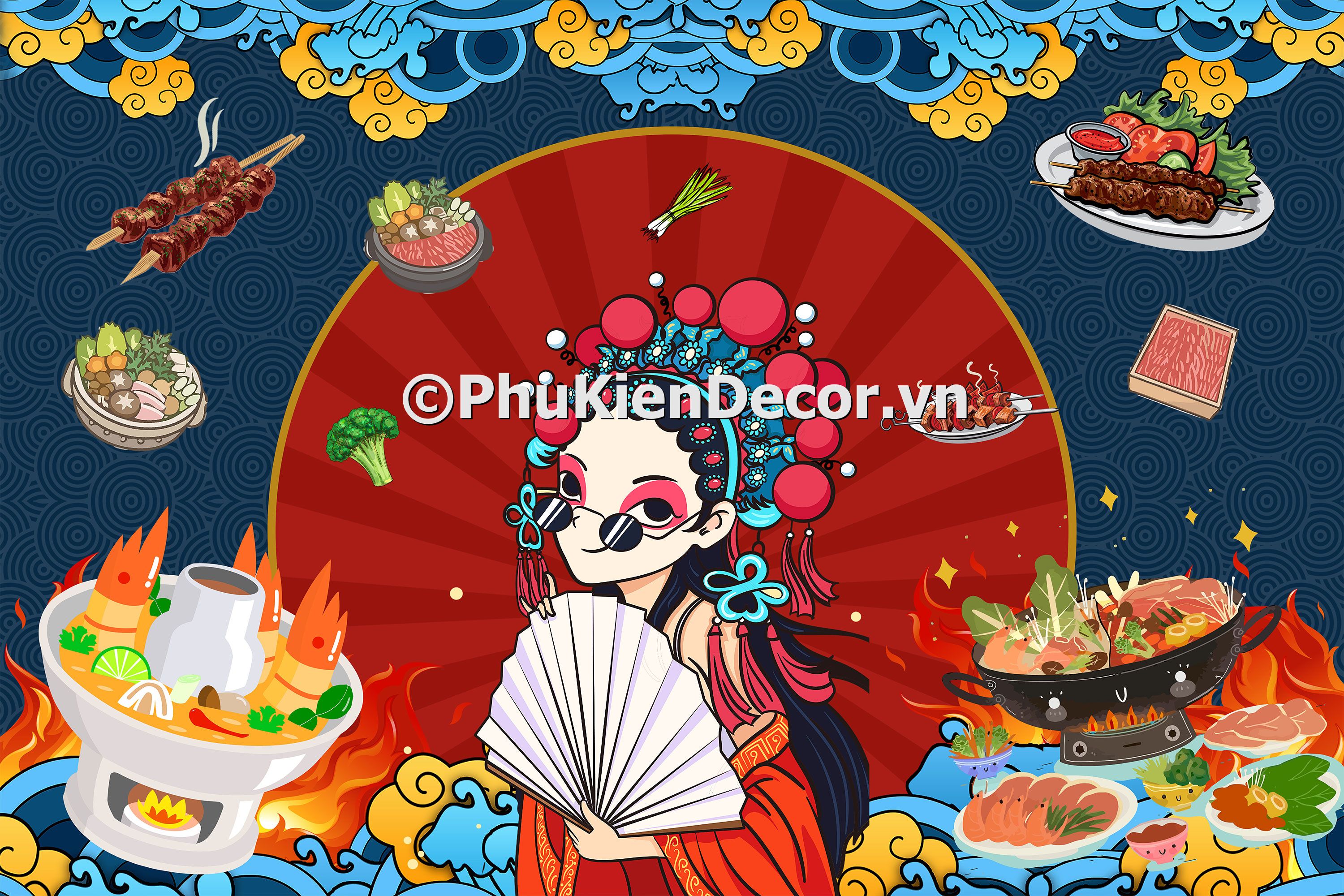 Tranh quán lẩu phong cách kinh kịch và nghệ thuật đương đại Trung Quốc đẹp, độc đáo Tranh quán lẩu phong cách kinh kịch và nghệ thuật đương đại Trung Quốc đẹp, độc đáo