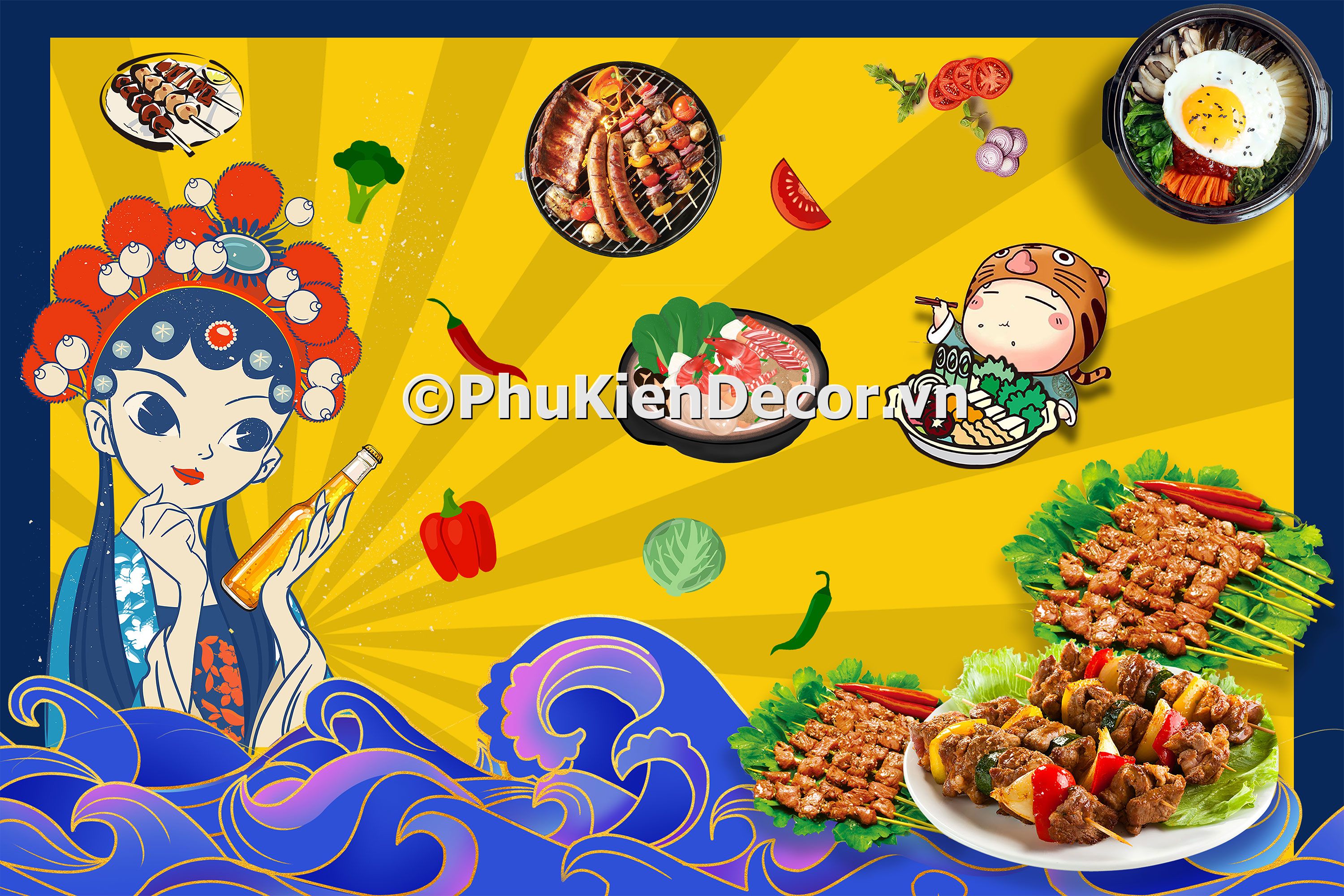 Tranh quán lẩu phong cách kinh kịch và nghệ thuật đương đại Trung Quốc đẹp, độc đáo Tranh quán lẩu phong cách kinh kịch và nghệ thuật đương đại Trung Quốc đẹp, độc đáo