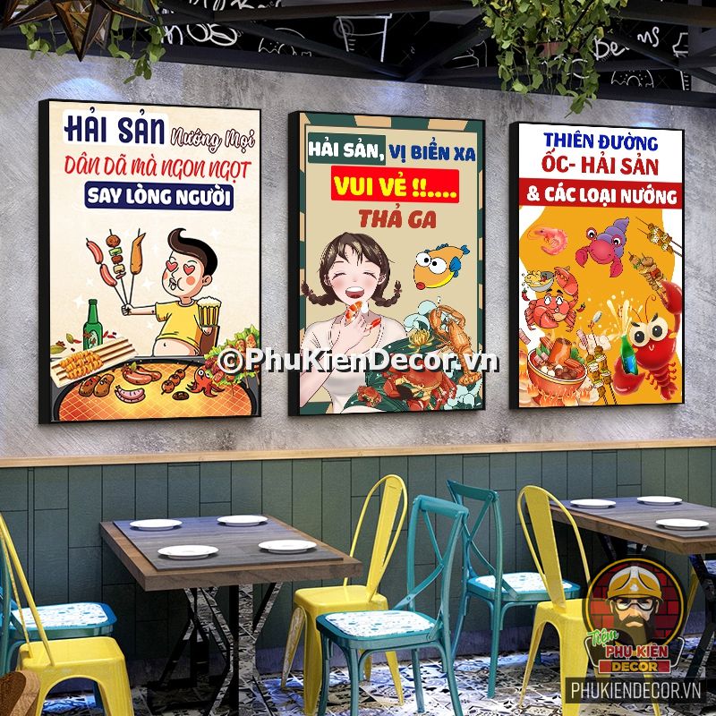 Tranh slogan vui nhộn trang trí quán lẩu nướng hải sản Tranh slogan vui nhộn trang trí quán lẩu nướng hải sản