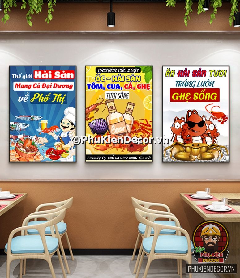 Tranh slogan vui nhộn trang trí quán lẩu nướng hải sản