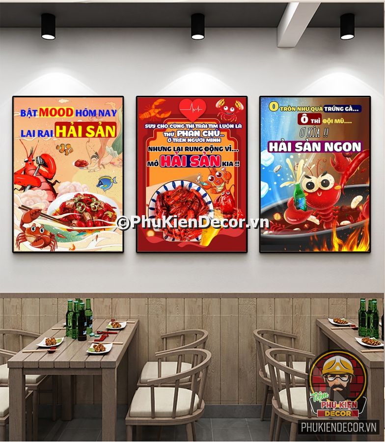 Tranh slogan vui nhộn trang trí quán lẩu nướng hải sản