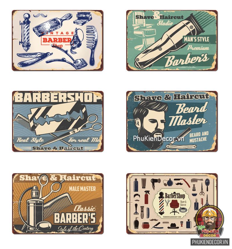 Tranh thiếc chủ đề Barber Shop - trang trí decor Tiệm tóc Nam Nữ ...