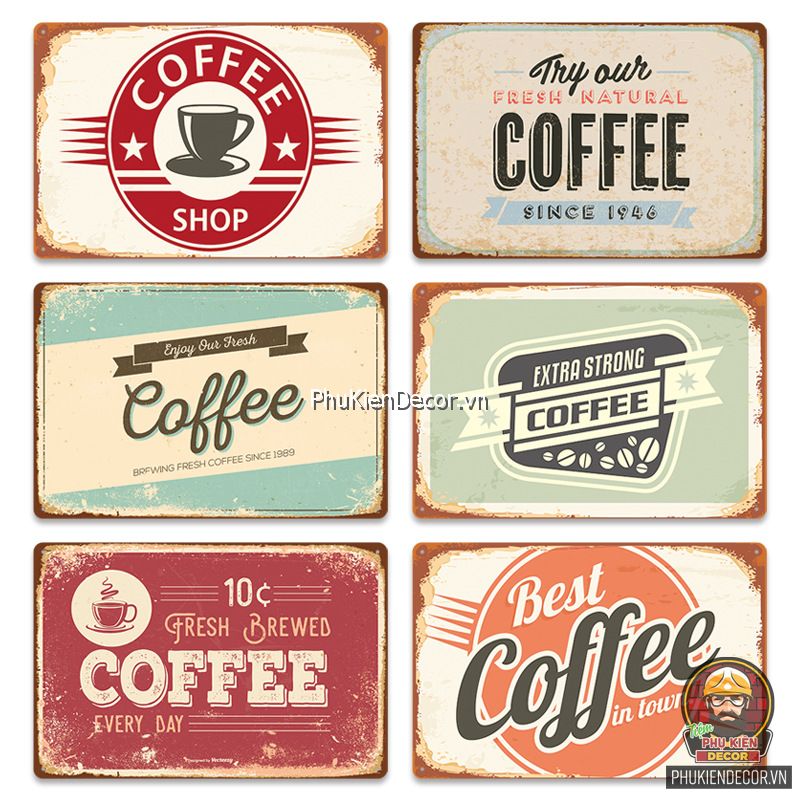 Tranh thiếc trang trí Quán Cafe - Tranh sắt decor treo tường chủ đề Coffee, phong cách Vintage, Retro kích thước 20x30cm