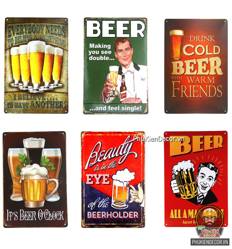 Tranh thiếc trang trí chủ đề Beer, decor quán Bia, Cafe Bia, Quán Ăn, Quán Nhậu, Bar, Pub