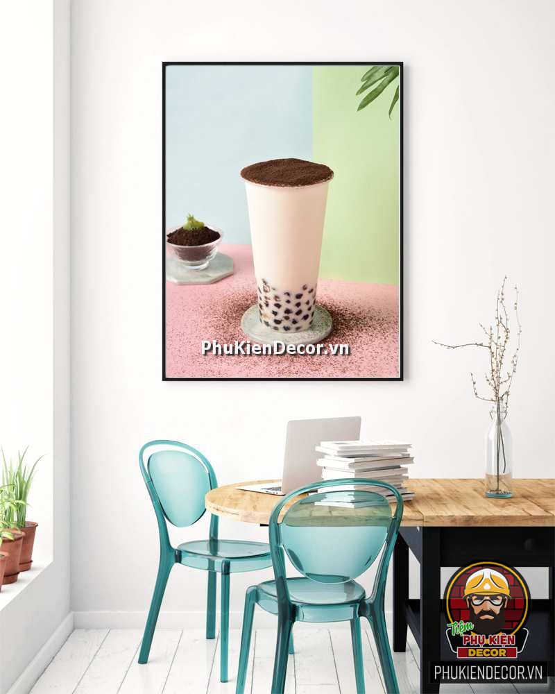 Tranh dán tường 3D trang trí quán Trà sữa đẹp, dễ thương, độc lạ