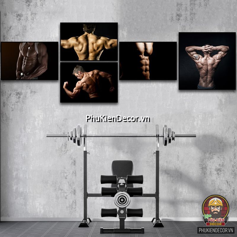 Tranh trang trí phòng tập thể hình lực sĩ với cơ bắp cuồn cuộn thúc đẩy mục tiêu của các gymer nam Tranh trang trí phòng tập thể hình lực sĩ với cơ bắp cuồn cuộn thúc đẩy mục tiêu của các gymer nam