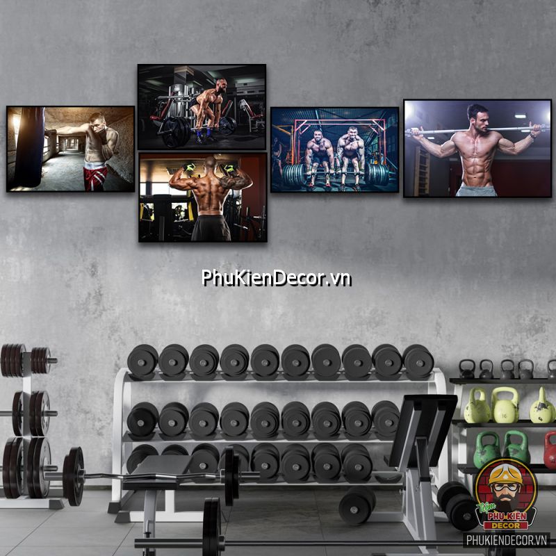 Tranh trang trí phòng tập thể hình lực sĩ với cơ bắp cuồn cuộn thúc đẩy mục tiêu của các gymer nam Tranh trang trí phòng tập thể hình lực sĩ với cơ bắp cuồn cuộn thúc đẩy mục tiêu của các gymer nam