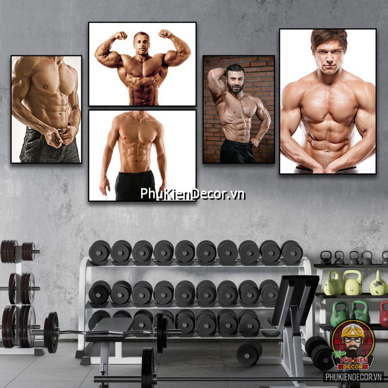 Tranh trang trí phòng tập thể hình lực sĩ với cơ bắp cuồn cuộn thúc đẩy mục tiêu của các gymer nam Tranh trang trí phòng tập thể hình lực sĩ với cơ bắp cuồn cuộn thúc đẩy mục tiêu của các gymer nam