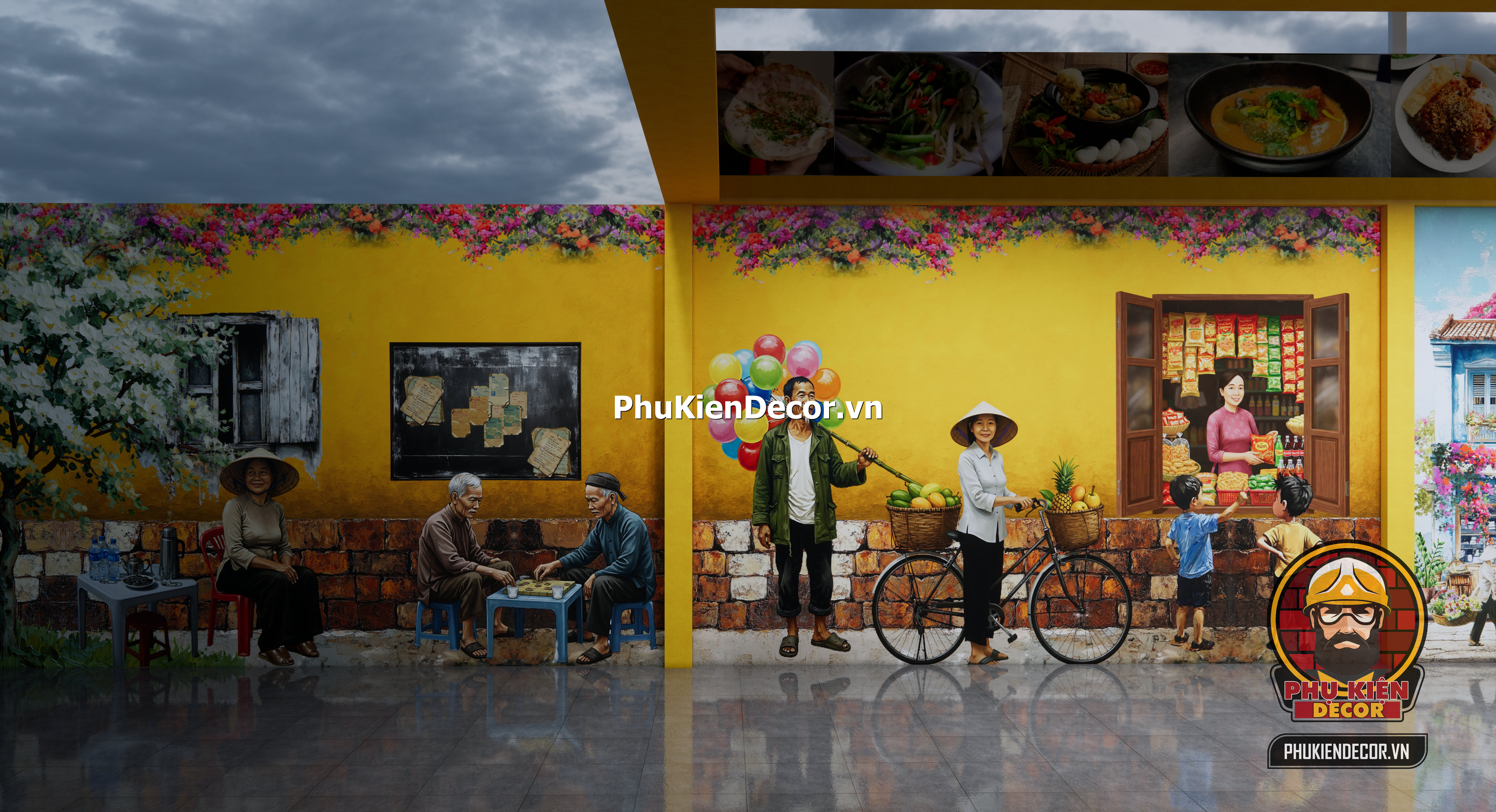 tranh trang trí mô hình quán ăn bia hơi Hà Nội, gợi nhớ lại ký ức tuổi thơ