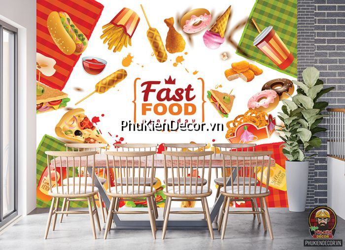 Tranh trang trí quán fastfood vui nhộn, dễ thương tạo sự thẩm mỹ cao  Tranh trang trí quán fastfood vui nhộn, dễ thương tạo sự thẩm mỹ cao