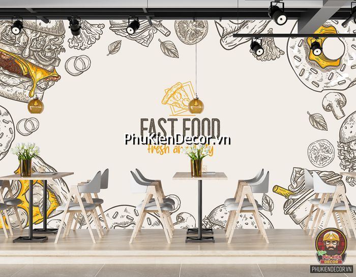 Tranh trang trí quán fastfood vui nhộn, dễ thương tạo sự thẩm mỹ cao  Tranh trang trí quán fastfood vui nhộn, dễ thương tạo sự thẩm mỹ cao